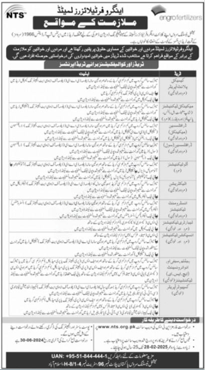 Latest NTS Jobs 2024 in Engro Fertilizer Company Apply